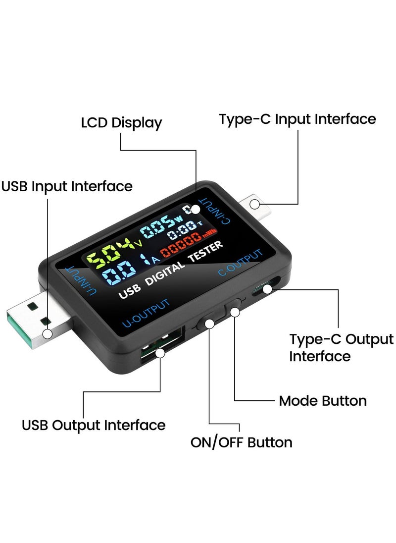Generic - USB C Tester, 2 in 1 Tester Color Screen IPS Digital Multimeter, Voltage, Cur, Pwr, Resistance, Elec, Temp, Capacity, Tme, Fast Charging, Dual Interface Supports Multiple Fast Charging Protocols - Image 1
