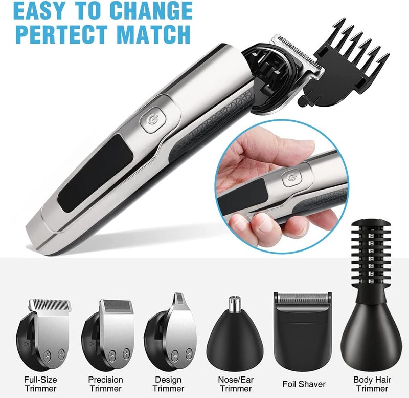 pritech Beard Trimmer for Men Electric Hair Clipper Cordless Mens Grooming 6 in 1 Kit, Hair Trimmer & Mustache Trimmer & Nose Hair Trimmer& Foil trimmer with Blade Waterproof USB Rechargeable & LED Display - Image 5