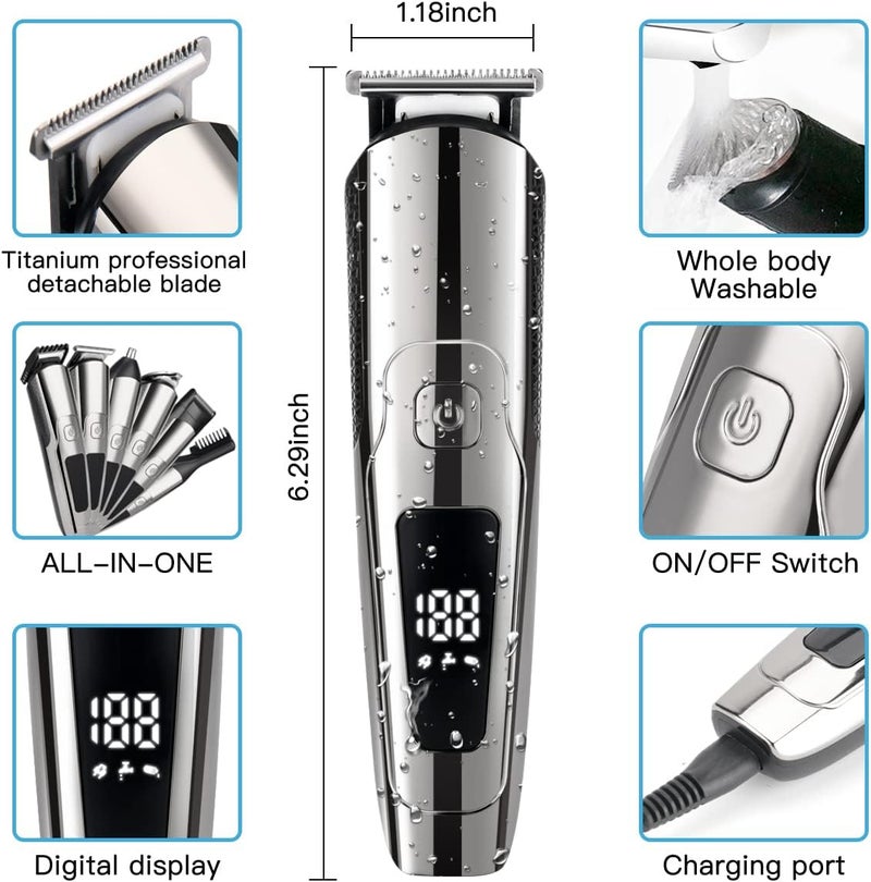 pritech Beard Trimmer for Men Electric Hair Clipper Cordless Mens Grooming 6 in 1 Kit, Hair Trimmer & Mustache Trimmer & Nose Hair Trimmer& Foil trimmer with Blade Waterproof USB Rechargeable & LED Display - Image 4