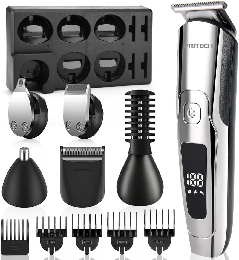 pritech Beard Trimmer for Men Electric Hair Clipper Cordless Mens Grooming 6 in 1 Kit, Hair Trimmer & Mustache Trimmer & Nose Hair Trimmer& Foil trimmer with Blade Waterproof USB Rechargeable & LED Display - Image 1
