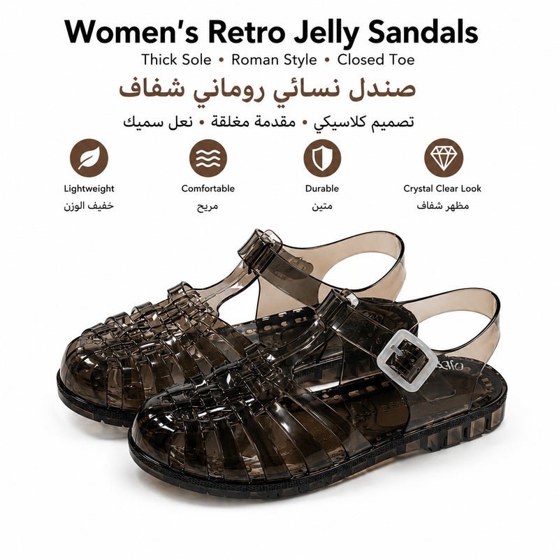 صندل نسائي شفاف بتصميم الصياد ونعل سميك ومقدمة مغلقة مناسب للشاطئ والسفر والاستخدام اليومي - Image 1