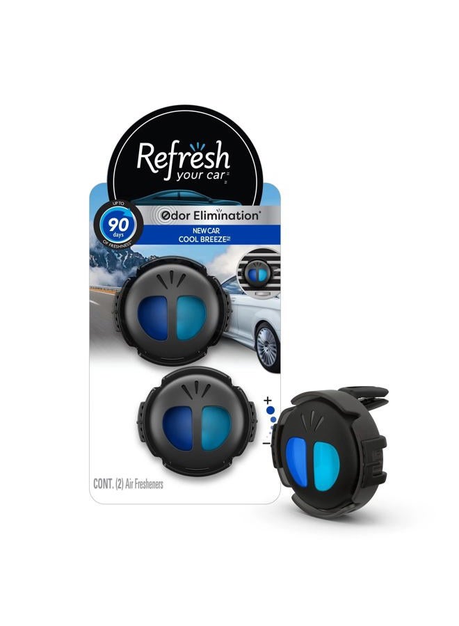 RefreshYourCar 09875 New Car/Cool Breeze Dual Scent Mini Oil Diffusers Pack of 2 Air Fresheners Smaller Discreet Design, Lasts Up to 90 Days - Image 1