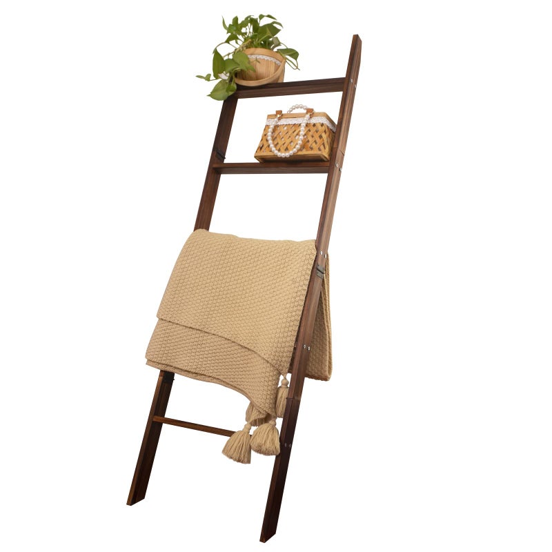 HYBDAMAI HYBDAMAI Blanket Ladder 5Tier Wooden Quilt Stand Decorative Ladder Shelf Leaning Shelf Wall Leaning Blanket Ladder Towel Storage Rack for Living Room Brown