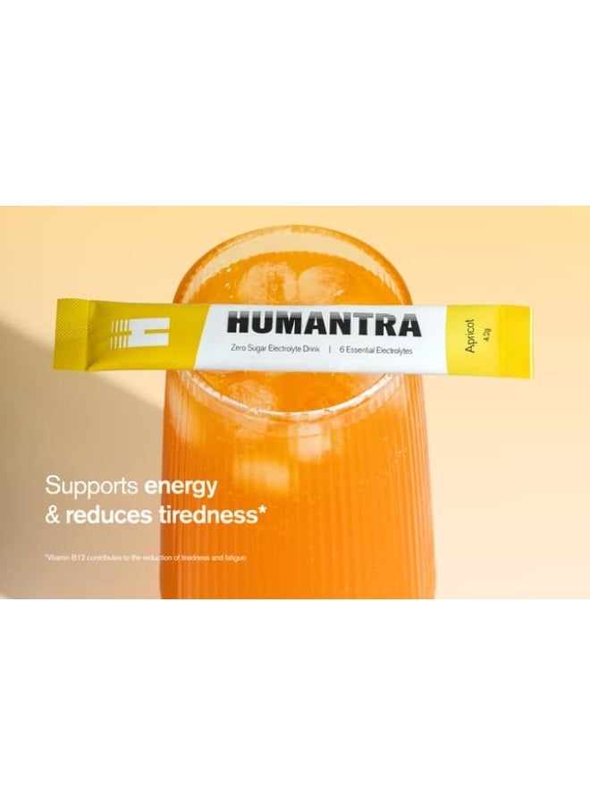 Humantra Electrolyte Hydration Drink Powder Apricot Flavor 20 Sachets | Sugar Free Vegan Electrolyte Supplement with Vitamin C B12 Zinc | Caffeine Free Hydration Mix - Image 2