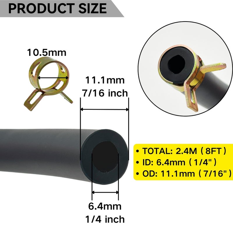 YGQ 1/4 ID Fuel Gas Line Hose fit for Briggs & Stratton Craftsman MTD Kawasaki Kohler Small Engines Generator Powersports w/ 20 Clamps Rubber Black 8 Feet - Image 2