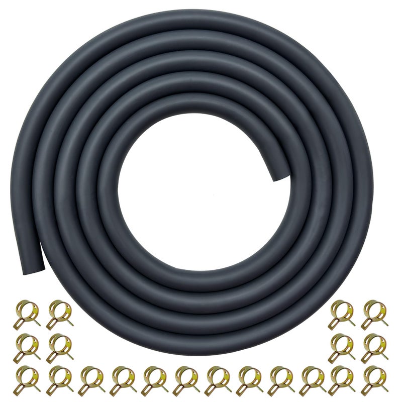 YGQ 1/4 ID Fuel Gas Line Hose fit for Briggs & Stratton Craftsman MTD Kawasaki Kohler Small Engines Generator Powersports w/ 20 Clamps Rubber Black 8 Feet - Image 1