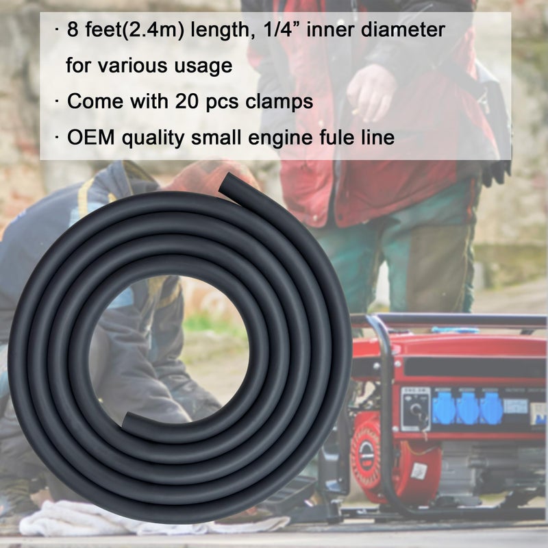 YGQ 1/4 ID Fuel Gas Line Hose fit for Briggs & Stratton Craftsman MTD Kawasaki Kohler Small Engines Generator Powersports w/ 20 Clamps Rubber Black 8 Feet - Image 5