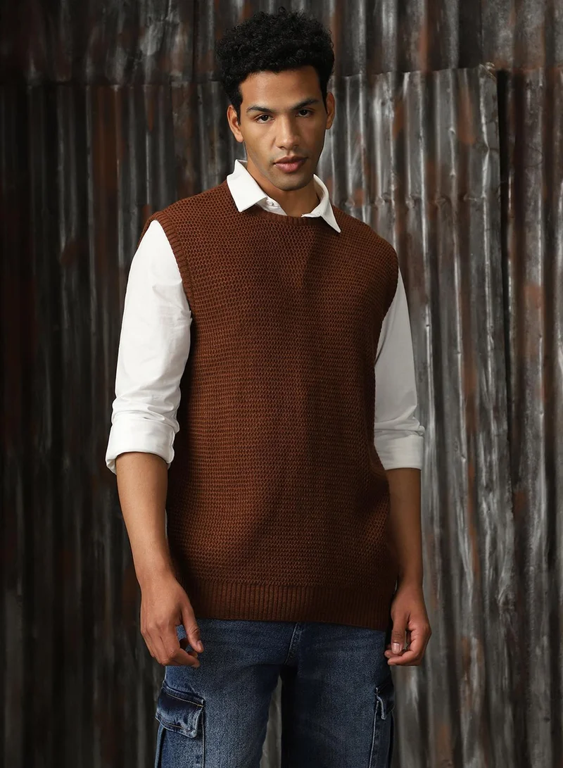 هاي ستار كنزة رجالي بني أكريليك 1% بقصة مريحة