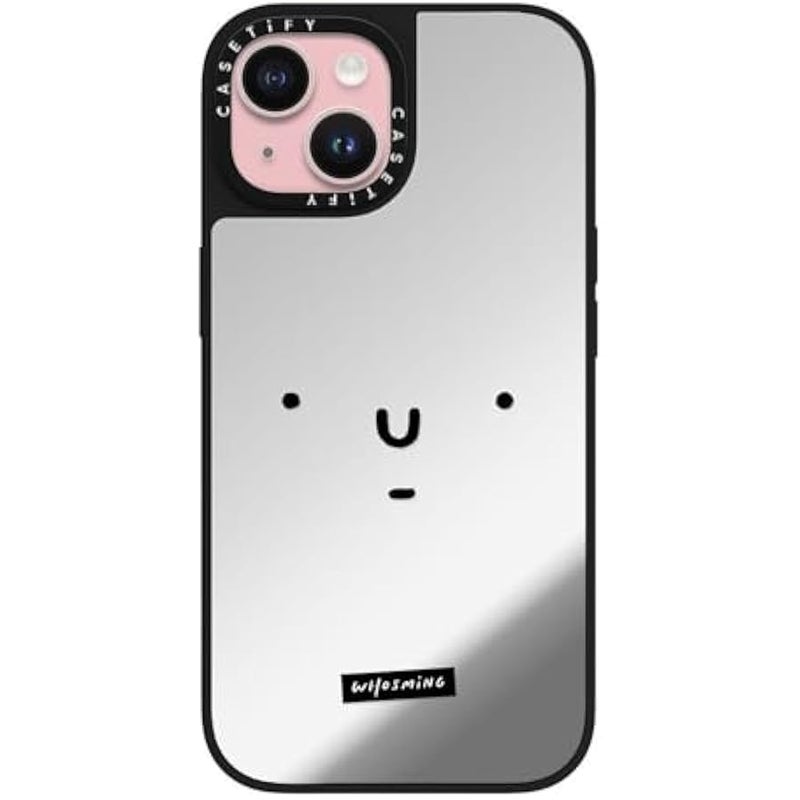 Casetify Mirror iPhone 15 Case 【Reflective / 4.9ft Drop Protection/Compatible with Magsafe】 - WHOSMiNG - FACE - Silver on Black - Image 1