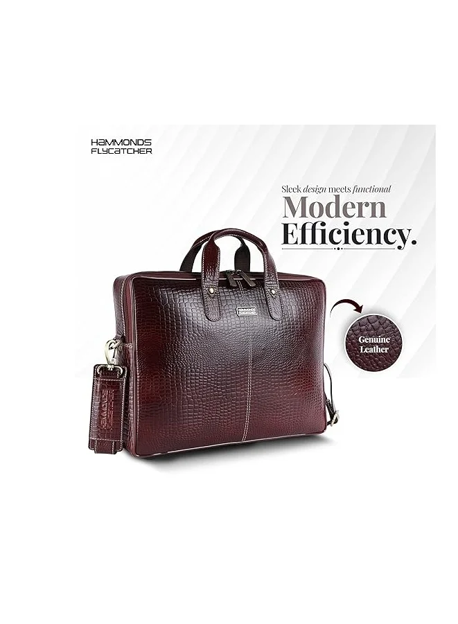 HAMMONDS FLYCATCHER Genuine Leather Office Bag for Men - 15.6 Inch Laptop Bag for Men for Professionals, Business Travelers - Adjustable Straps & Multiple Compartments - CROC BROWN