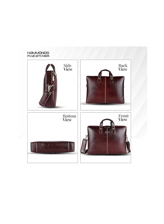 Hammonds Flycatcher  Genuine Leather Office Bag for Men - 15.6 Inch Laptop Bag for Men for Professionals, Business Travelers - Adjustable Straps & Multiple Compartments - CROC BROWN  | Best Price UAE