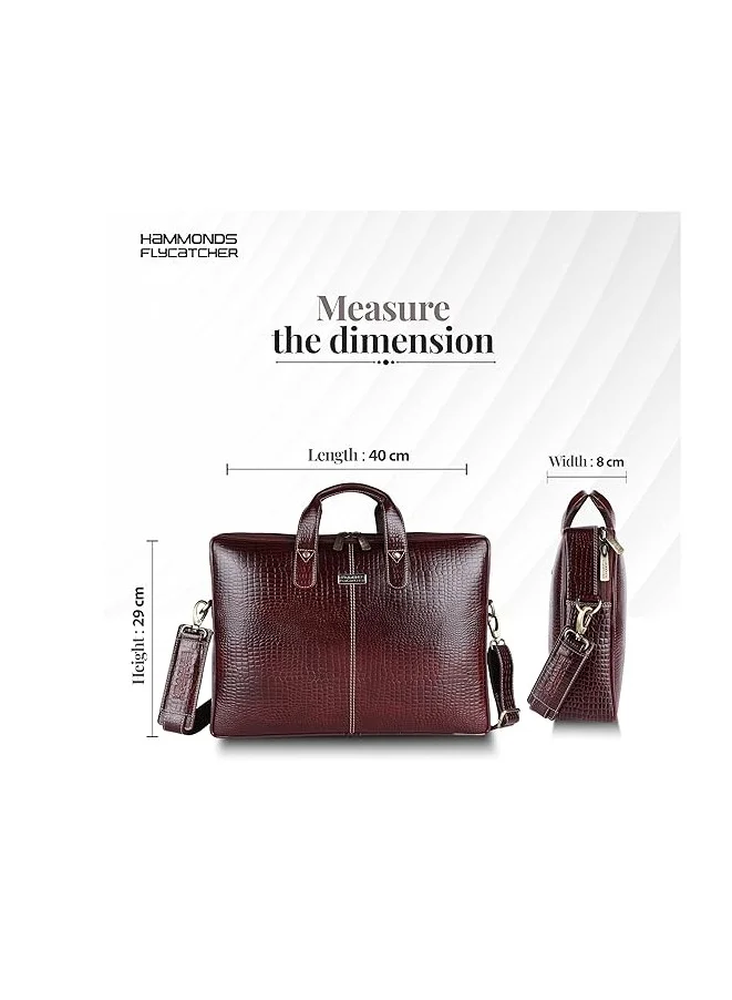 Hammonds Flycatcher  Genuine Leather Office Bag for Men - 15.6 Inch Laptop Bag for Men for Professionals, Business Travelers - Adjustable Straps & Multiple Compartments - CROC BROWN  | Best Price UAE