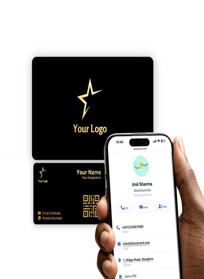 tinydabba Customised NFC Business Card – Black PVC Card with Gold Foil Name | Tap to Share Contact Instantly | Glossy | Digital Visiting Card with QR Code for Smart Networking - Image 1