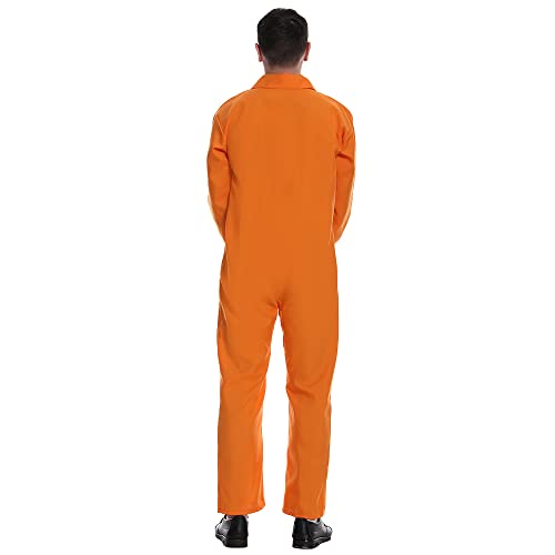 PGOND Men Prisoner Costume Inmate Jumpsuit Adult Orange Jail Halloween Cosstume - Image 3