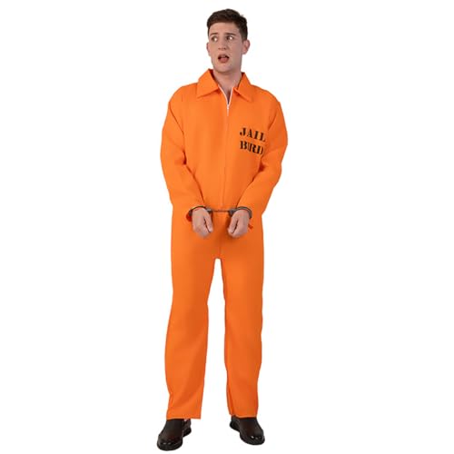 PGOND Men Prisoner Costume Inmate Jumpsuit Adult Orange Jail Halloween Cosstume - Image 4