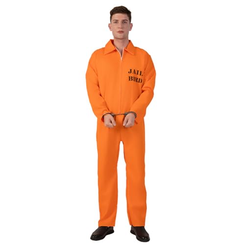 PGOND Men Prisoner Costume Inmate Jumpsuit Adult Orange Jail Halloween Cosstume - Image 5