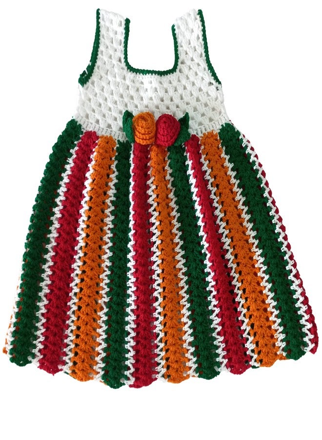 DORCHIS Baby Girl Dress for 1-2 Year - Woolen Frock, Multicolor, Handmade with Crochet - Image 1