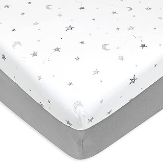 American Baby Company American Baby Company 2 Pack Printed 100% Natural Cotton Jersey Knit Fitted Pack N Play Playard Sheet, Gray Star and  - Image 1