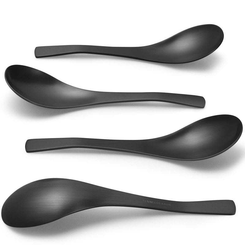 HIWARE Matte Black Thick HeavyWeight Soup Spoons Stainless Steel Soup Spoons Table Spoons Set of 6