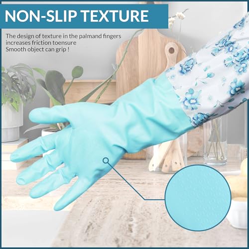 Niwlix Reusable Latex Pvc Flock Lined Long Sleeves Hand Gloves For Kitchen Dishwashing, Gardening, Cleaning Non-Slippery & Durable Long Elbow Length (2 Pairs) (Pink,Blue) - Image 4