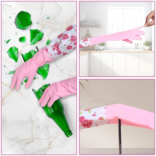 Niwlix Reusable Latex Pvc Flock Lined Long Sleeves Hand Gloves For Kitchen Dishwashing, Gardening, Cleaning Non-Slippery & Durable Long Elbow Length (2 Pairs) (Pink,Blue) - Image 5