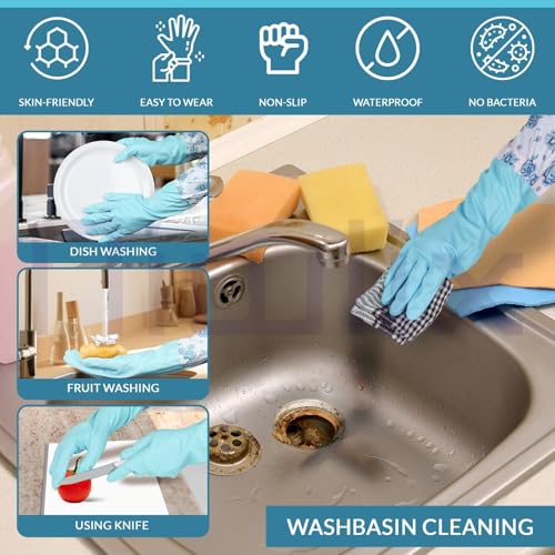 Niwlix Reusable Latex Pvc Flock Lined Long Sleeves Hand Gloves For Kitchen Dishwashing, Gardening, Cleaning Non-Slippery & Durable Long Elbow Length (2 Pairs) (Pink,Blue) - Image 2
