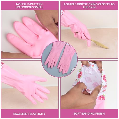 Niwlix Reusable Latex Pvc Flock Lined Long Sleeves Hand Gloves For Kitchen Dishwashing, Gardening, Cleaning Non-Slippery & Durable Long Elbow Length (2 Pairs) (Pink,Blue) - Image 3