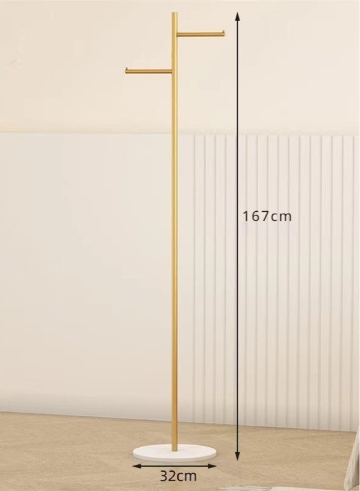 كوتيس رف ملابس معدني مكون من قطعة واحدة، رف ملابس وشماعات معاطف، رف ملابس أنيق قائم بذاته، ذهبي/أبيض، 32×167 سم - Image 5