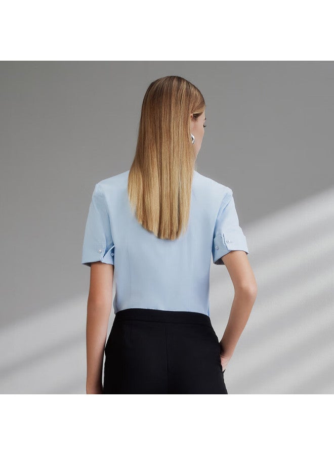 G2000 Cotton Skin-friendly/mall Matching 2025 Spring And Summer Business Commute Women's Short-sleeve Shirt, Ice Blue, Size 34 - Image 1