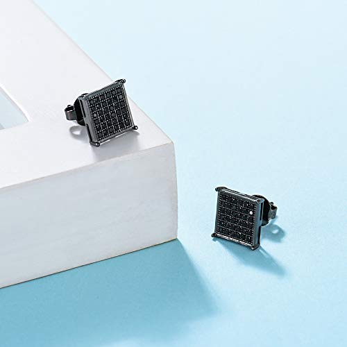 Tarsus Mens Square Earrings Black Stud Diamond Crystal Big 316L Surgical Stainless Steel Post for Sensitive Ear Cool Guy Jewelry Gift Men, Women Unisex 9.5mm -Tarsus - Image 4