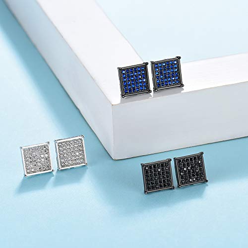 Tarsus Mens Square Earrings Black Stud Diamond Crystal Big 316L Surgical Stainless Steel Post for Sensitive Ear Cool Guy Jewelry Gift Men, Women Unisex 9.5mm -Tarsus - Image 5