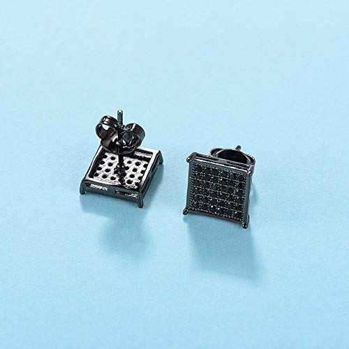 Tarsus Mens Square Earrings Black Stud Diamond Crystal Big 316L Surgical Stainless Steel Post for Sensitive Ear Cool Guy Jewelry Gift Men, Women Unisex 9.5mm -Tarsus - Image 3
