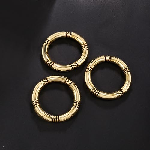 Badu 3pcs Gold Chunky Bangles Bracelets For Women 14k Gold Plated Stack Layered Curved Bamboo Tube Stretch Bracelets Gift Jewelry - Image 5