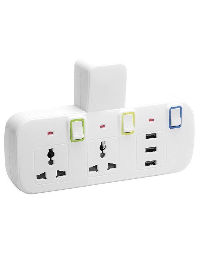 TYCOM Power Strip Surge Protector with USB Extension Cord Flat Plug with Widely 2 AC Outlet and 3 USB Small Desktop Station with 6 feet Power Cord Compact Socket - Image 1