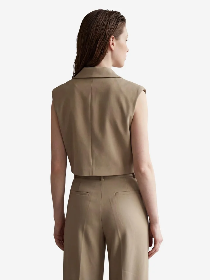 My Fashion Camel Brown MY FASHION Cropped Buttoned Waistcoat for Women | Best Price UAE
