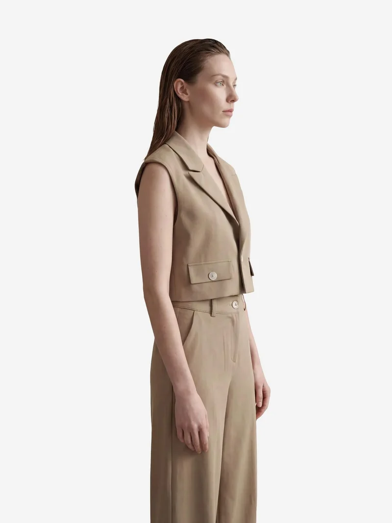 My Fashion Camel Brown MY FASHION Cropped Buttoned Waistcoat for Women | Best Price UAE