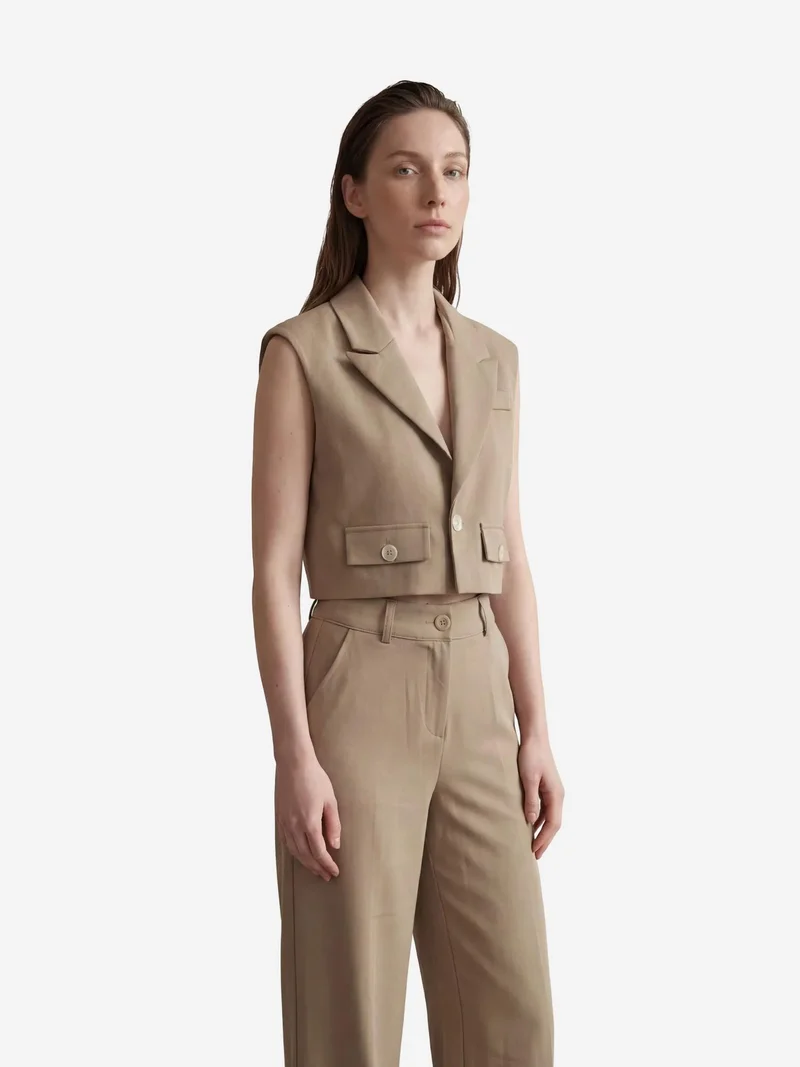 My Fashion Camel Brown MY FASHION Cropped Buttoned Waistcoat for Women | Best Price UAE