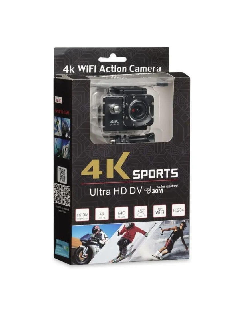دقة 4K أكشن كاميرا تصوير فائقة الدقة بدقة 16 ميجابكسل كاميرا رياضية كاميرا Ultra HD WiFi مقاومة للماء ، 170 درجة HD كاميرا تحت الماء بعدسة بزاوية عريضة وبطاريات قابلة لإعادة الشحن مقاس 2.0 بوصة شا - Image 2