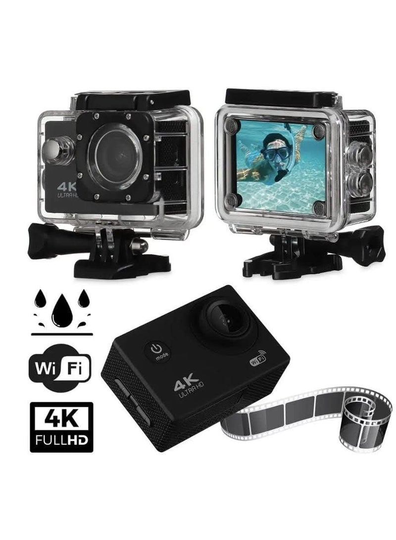دقة 4K أكشن كاميرا تصوير فائقة الدقة بدقة 16 ميجابكسل كاميرا رياضية كاميرا Ultra HD WiFi مقاومة للماء ، 170 درجة HD كاميرا تحت الماء بعدسة بزاوية عريضة وبطاريات قابلة لإعادة الشحن مقاس 2.0 بوصة شا - Image 4