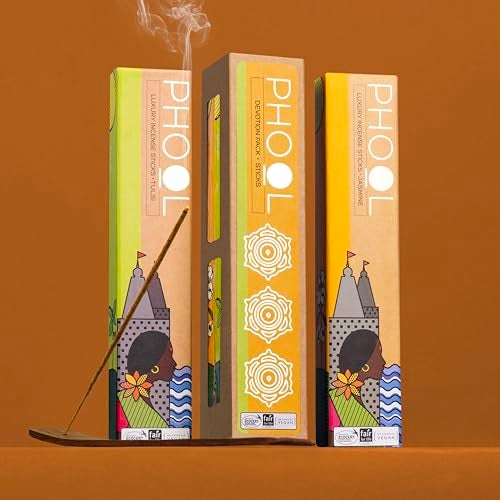 Phool Luxury Incense Devotion Combo Pack – Natural Incense Sticks (Tulsi & Jasmine), 80 Organic Charcoal-Free Agarbatti, Pack of 2, Free Wooden Stand, Pooja & Meditation - Image 1