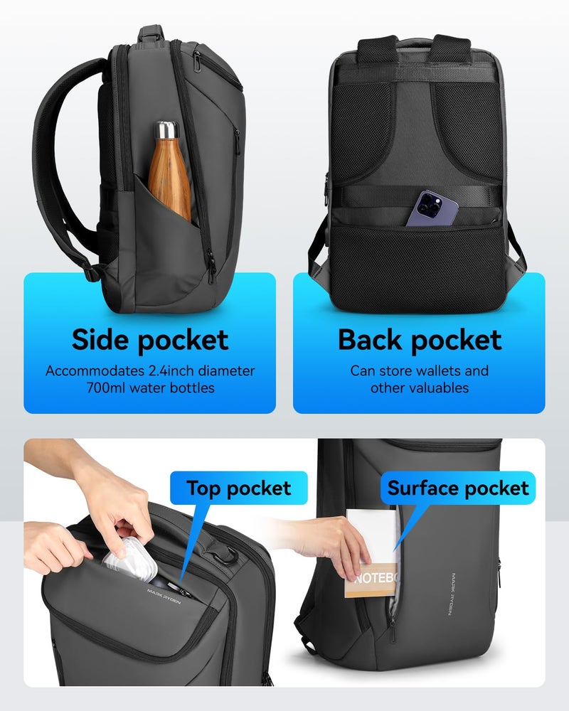 Muzee Backpack for Men Waterproof and Travel Laptop Backpack with USB Charging, Fits 17 Inch Laptop and Tech Gear - Image 4