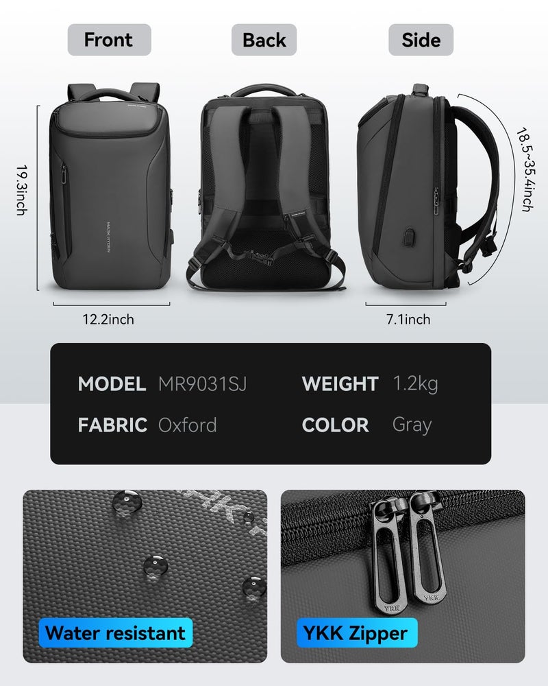 Muzee Backpack for Men Waterproof and Travel Laptop Backpack with USB Charging, Fits 17 Inch Laptop and Tech Gear - Image 3