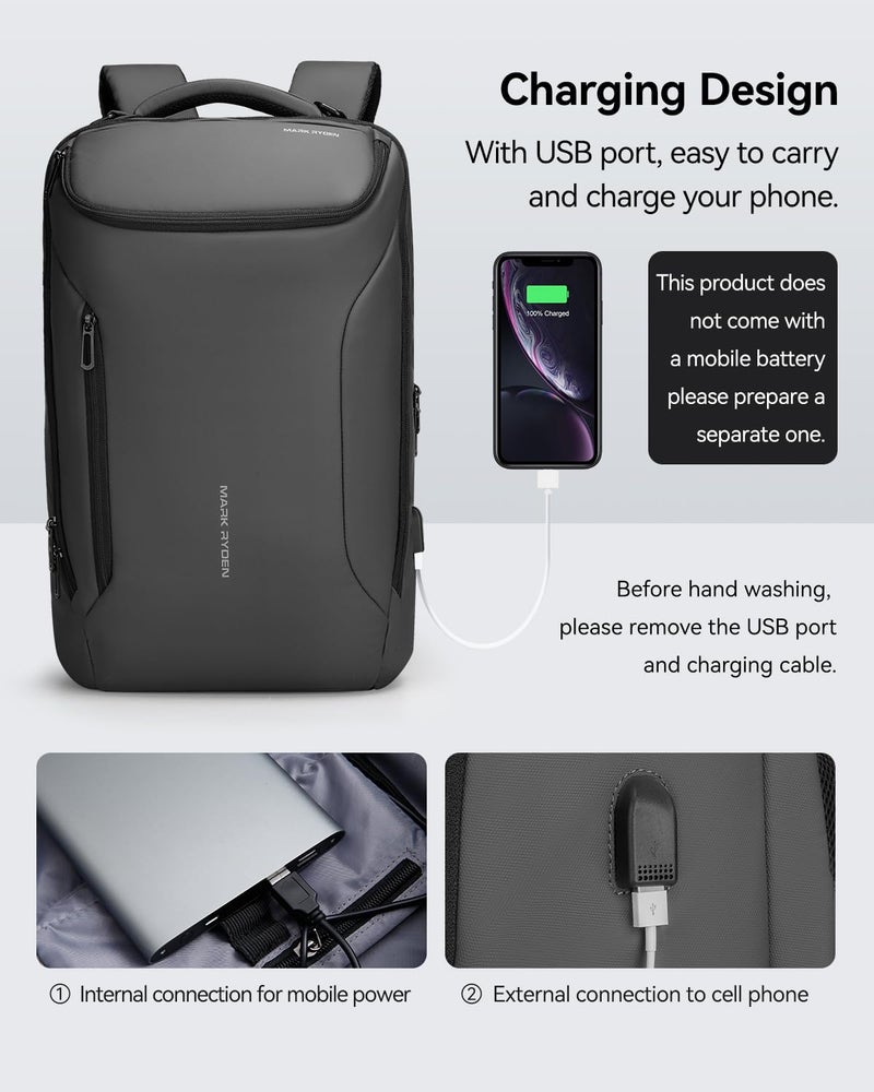 Muzee Backpack for Men Waterproof and Travel Laptop Backpack with USB Charging, Fits 17 Inch Laptop and Tech Gear - Image 5