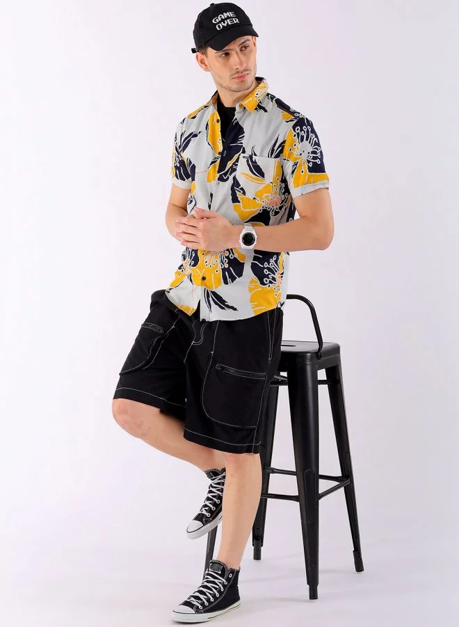 The Indian Garage Co Men Slim Fit Abstract Printed Half Sleeves Spread Collar Resort Wear Shirt