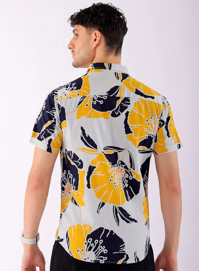 The Indian Garage Co Men Slim Fit Abstract Printed Half Sleeves Spread Collar Resort Wear Shirt