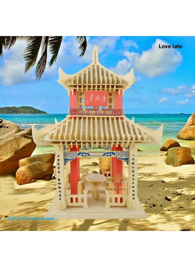 Generic St. Petersburg High Difficulty Wooden Three-Dimensional Puzzle Wooden Diy Cabin Villa Adult Simulation Building Toy-Color:Recommend Aiwan Pavilion  - Image 1