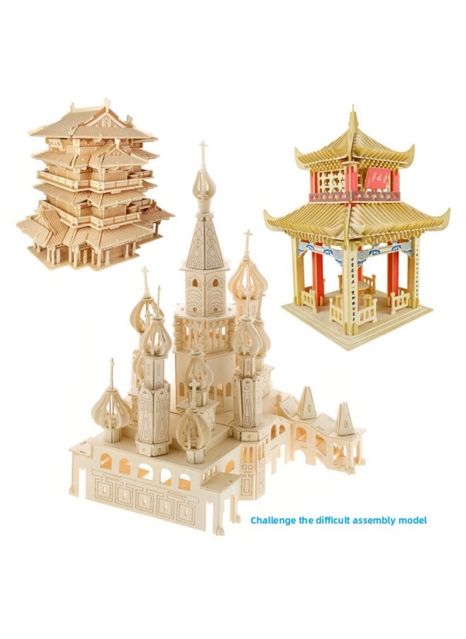 Generic St. Petersburg High Difficulty Wooden Three-Dimensional Puzzle Wooden Diy Cabin Villa Adult Simulation Building Toy-Color:Recommend Aiwan Pavilion  - Image 2