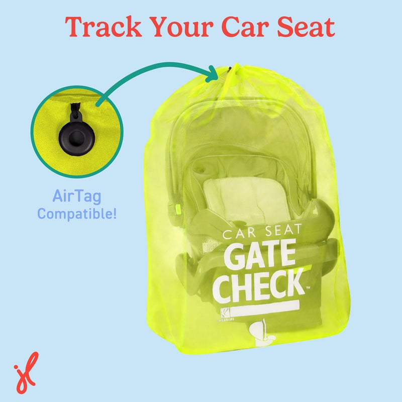 J.L. Childress Gate Check Travel Bag for Car Seats - Car Seat Travel Bag for Airplane, Includes AIRTAG Holder, Fits All Baby Car Infant Carriers & Child Booster Seats - Neon Yellow - Image 3