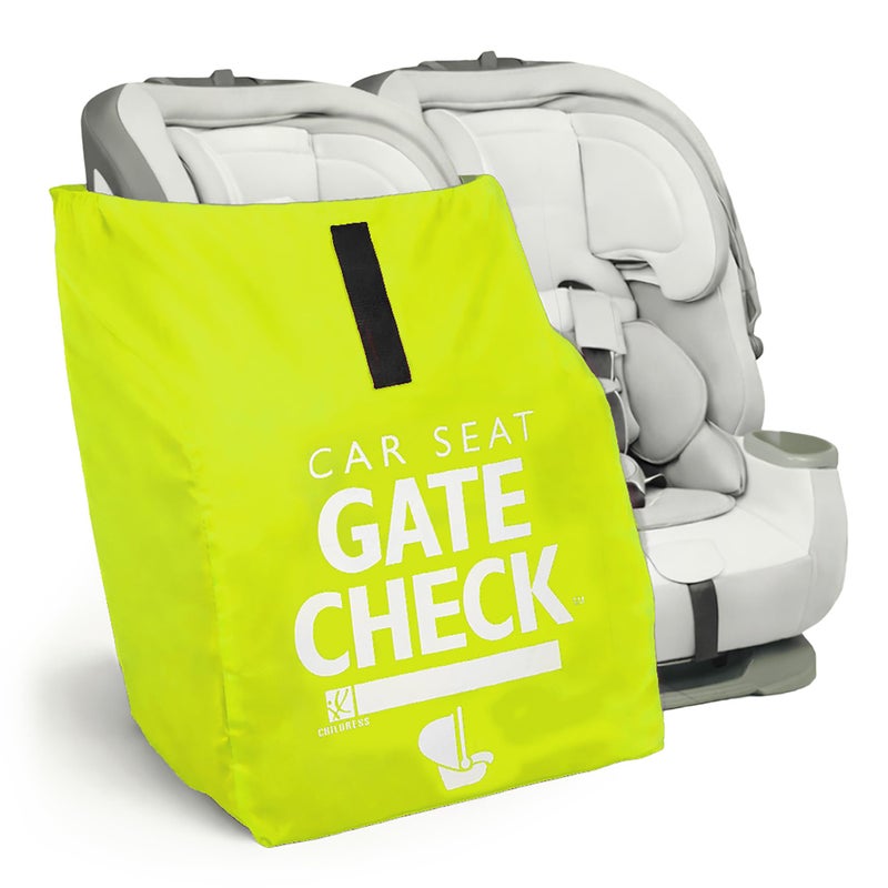 J.L. Childress Gate Check Travel Bag for Car Seats - Car Seat Travel Bag for Airplane, Includes AIRTAG Holder, Fits All Baby Car Infant Carriers & Child Booster Seats - Neon Yellow - Image 1
