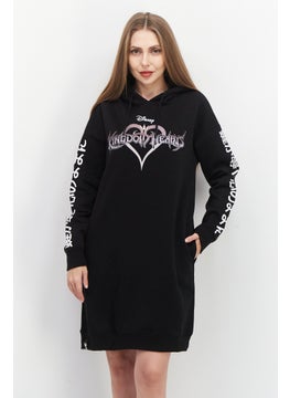 Women Graphic Print Sweater Dress, Black